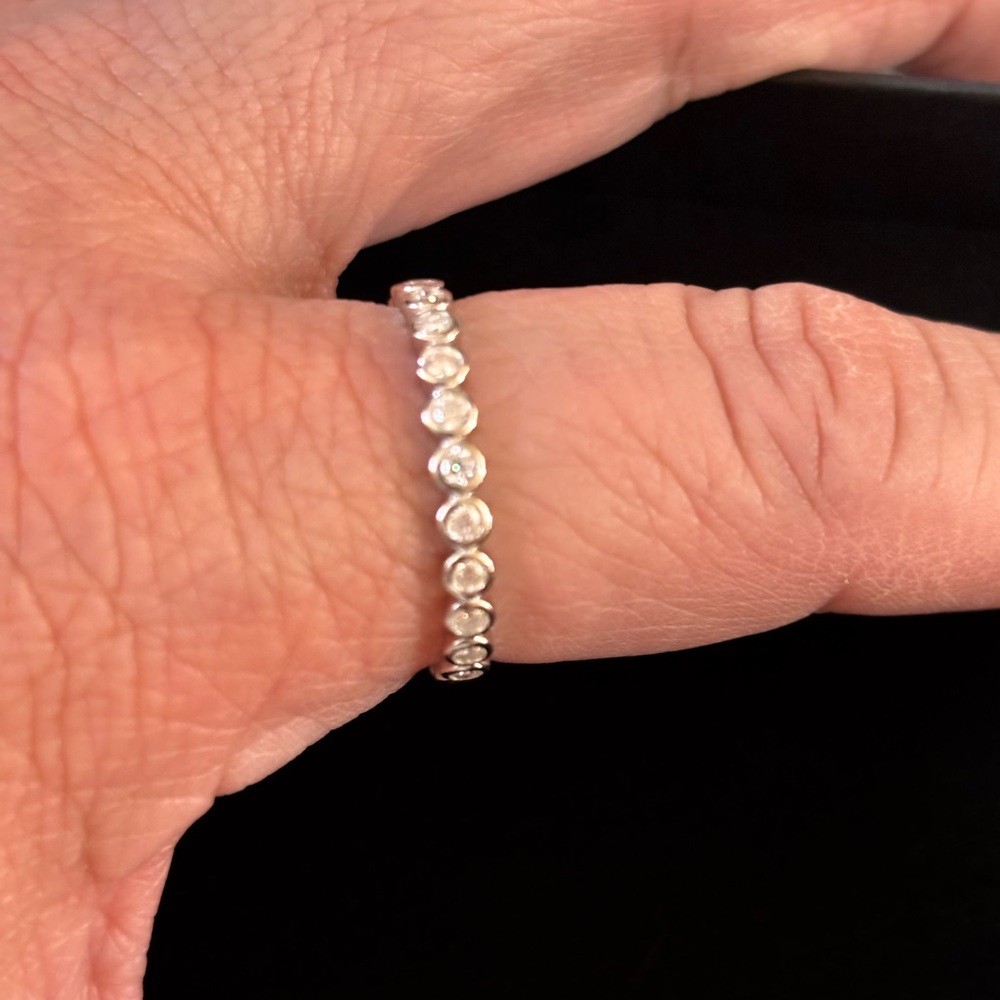 Silver Diamond-Style Bezel Eternity Band Moissonite